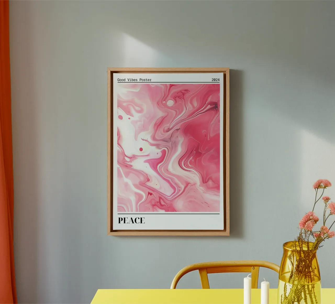 "Vrede" Roze Marmer Abstracte Kunst - Good Vibes Poster canvas met Baklijst van ClubArt