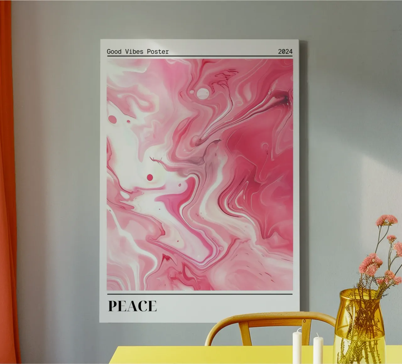 "Vrede" Roze Marmer Abstracte Kunst - Good Vibes Poster canvas met Baklijst van ClubArt