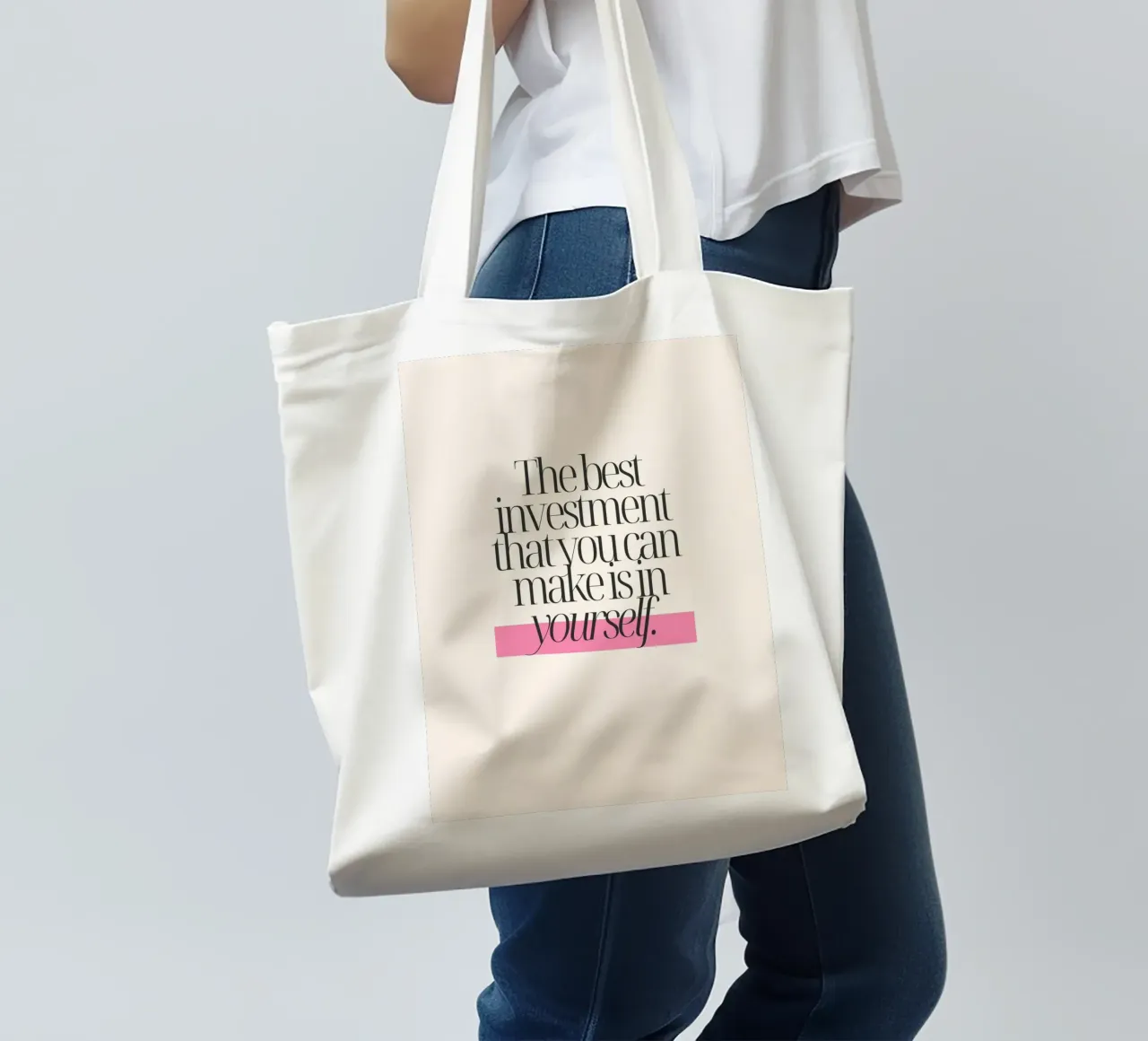 "Invest In Yourself" Minimalist Quote Art - Empowering tote bag by ClubArt