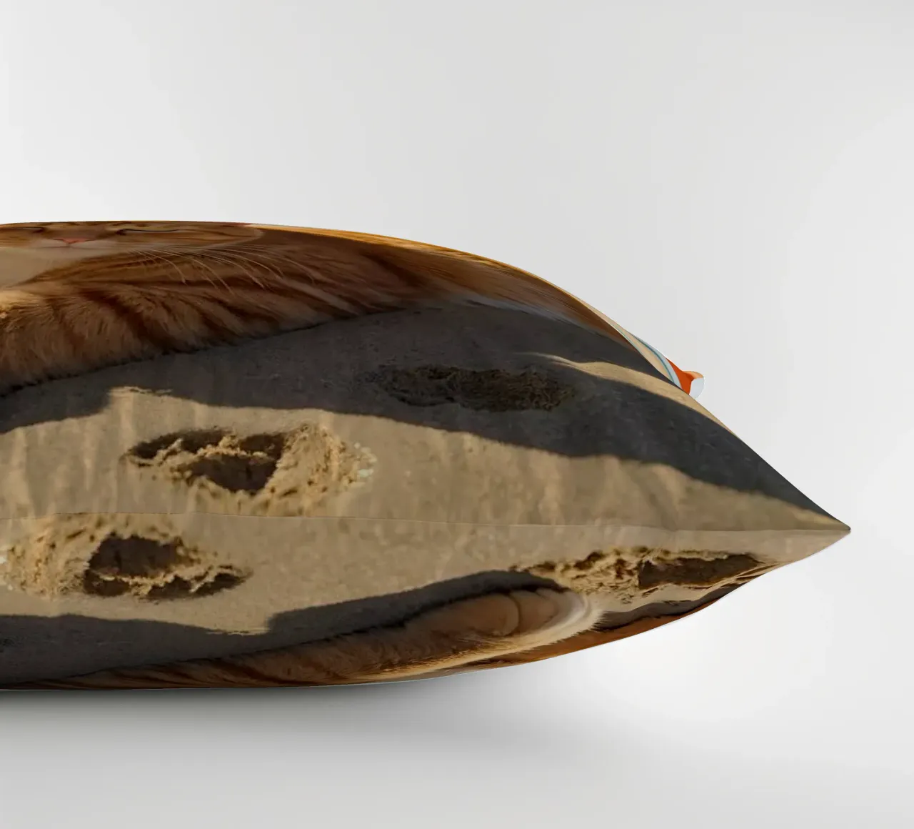 Gatto arancione che si sdraia su una spiaggia assolata con un ombrello cuscino da DesignDoodle