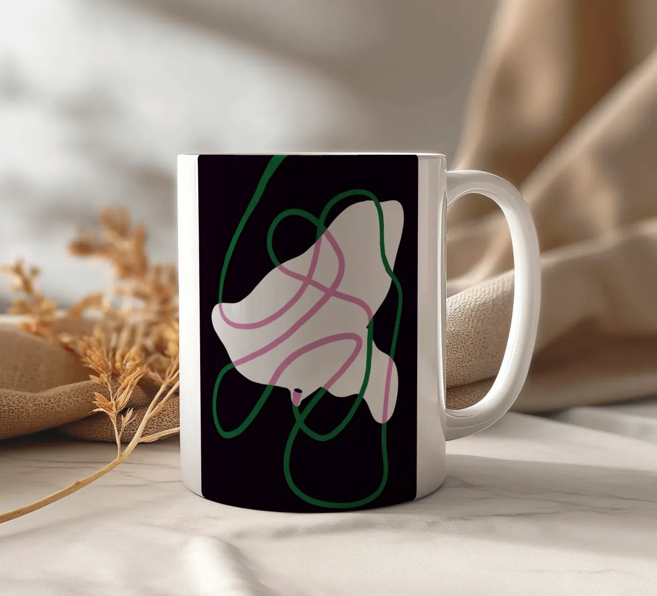 Tessuto bianco e corde verdi 02 tazza in ceramica da Little Dean