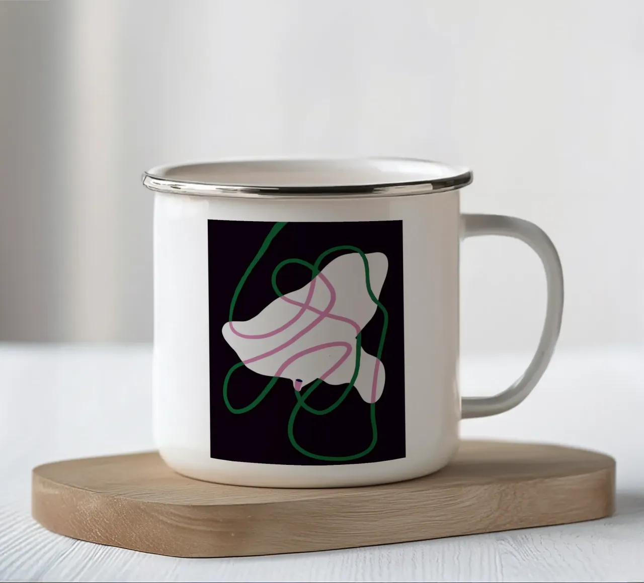 Tessuto bianco e corde verdi 02 tazza in smalto da Little Dean
