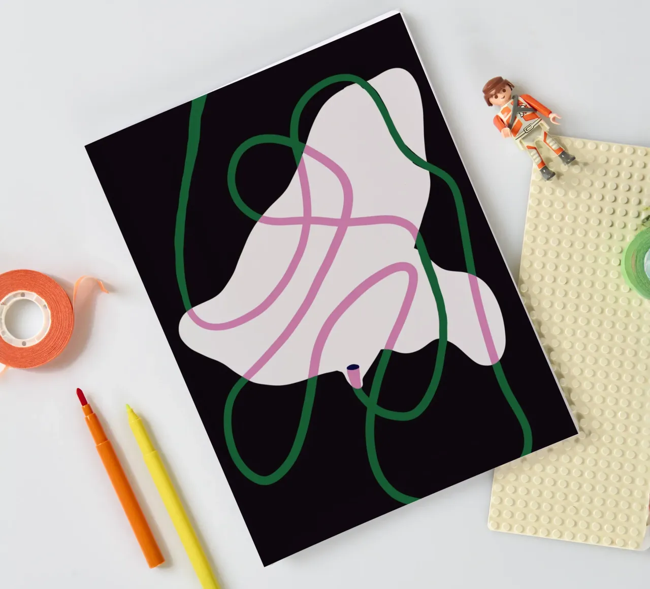 White fabric and green strings 02 notebook by Little Dean