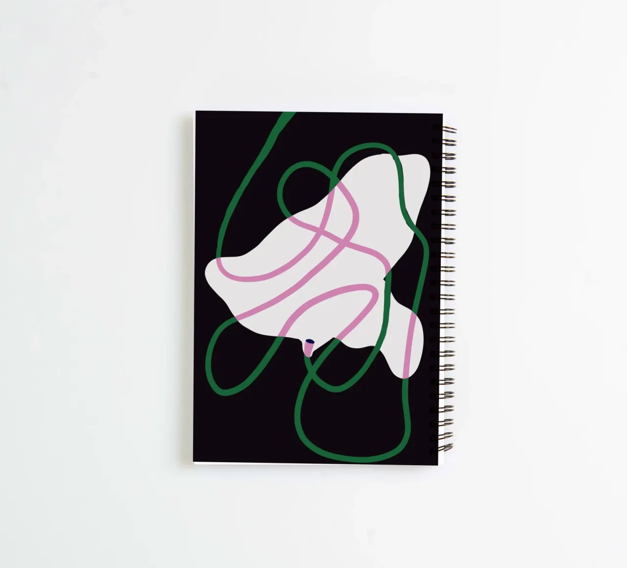 White fabric and green strings 02 spiral notebook by Little Dean