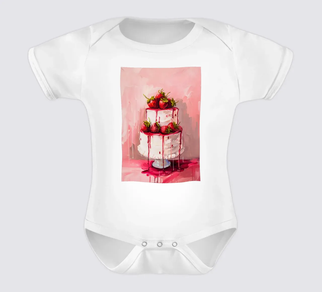 Pop-art print "Aardbeien druppeltaart" - Sweet & Lush babyrompertje korte mouwen van ClubArt
