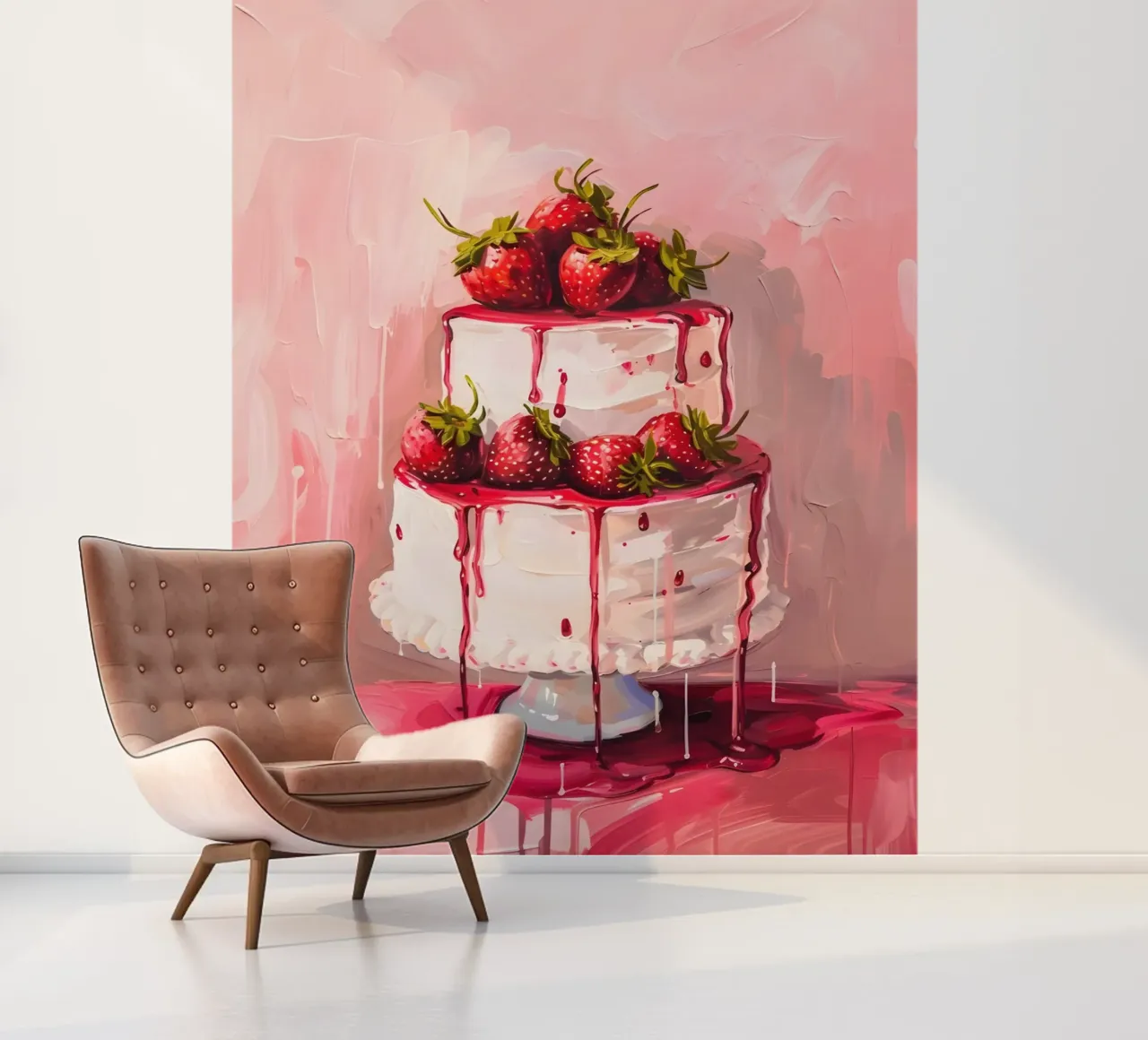 "Strawberry Drip Cake" Pop Art Print - Sweet & Lush photo wallpaper by ClubArt