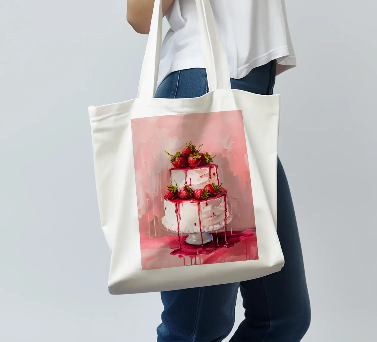 "Strawberry Drip Cake" Pop Art Print - Sweet & Lush tote bag by ClubArt