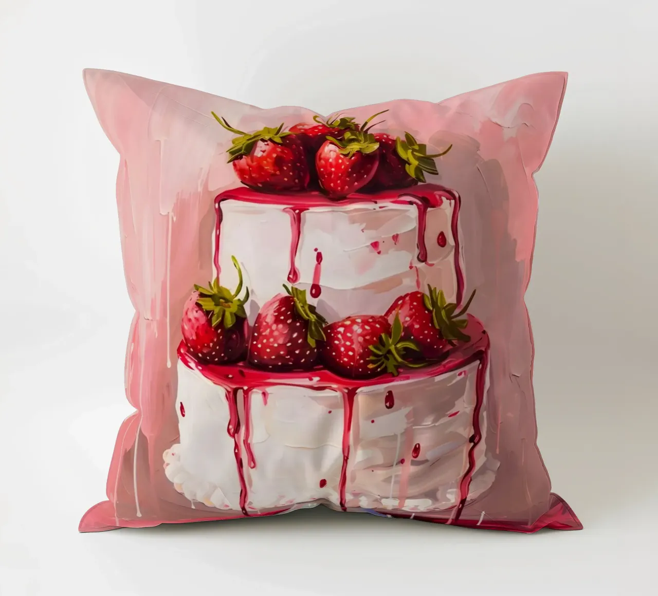 "Strawberry Drip Cake" Pop Art Print - Sweet & Lush decorative cushion by ClubArt