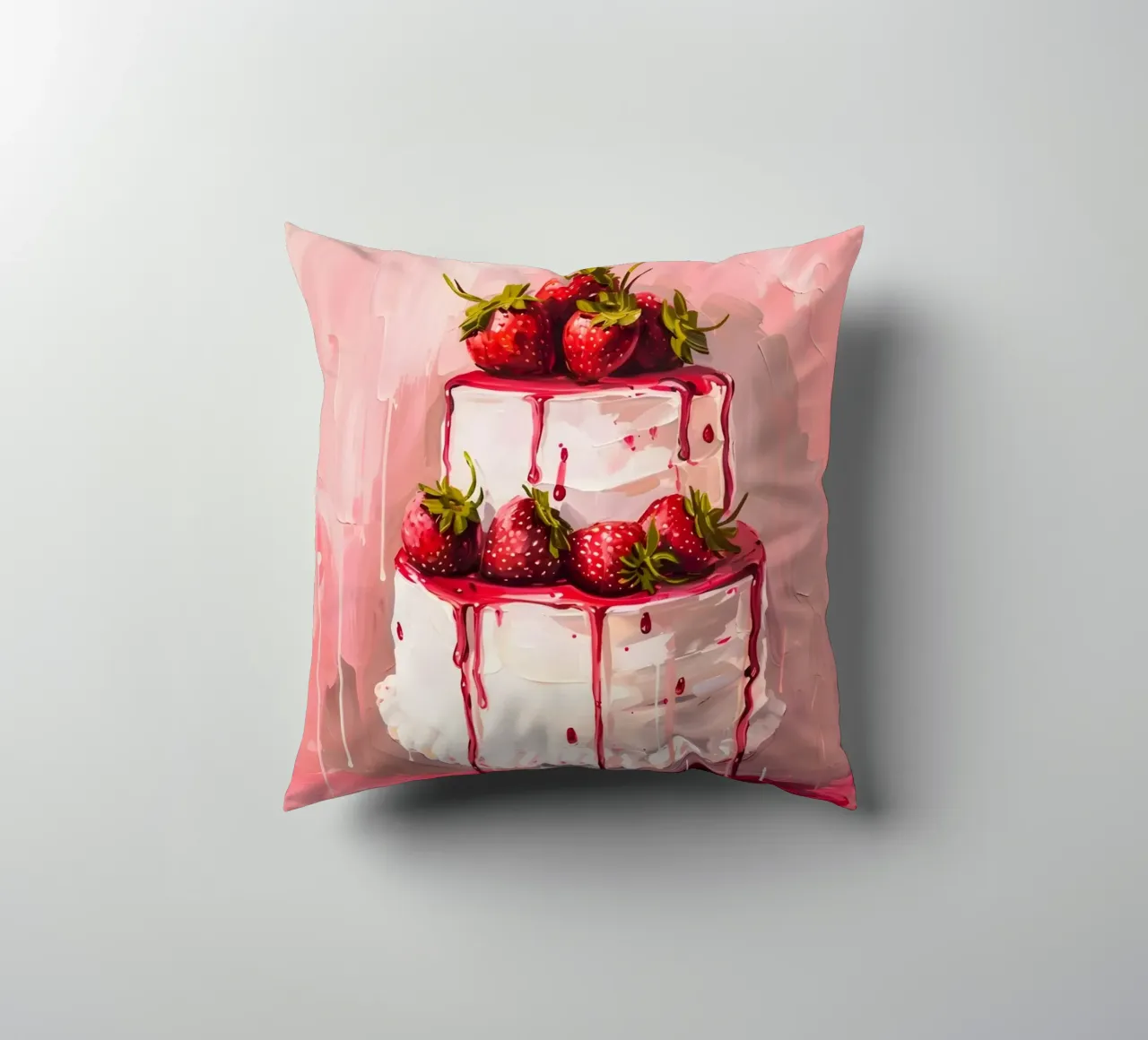 "Strawberry Drip Cake" Pop Art Print - Sweet & Lush decorative cushion by ClubArt