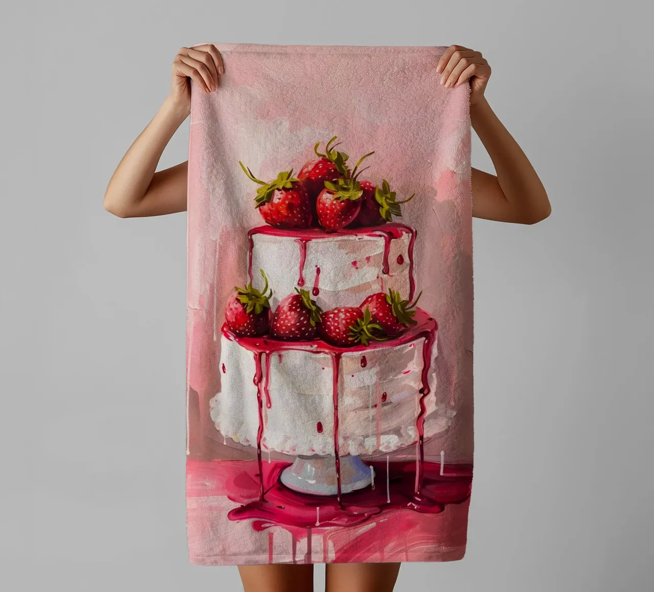 Pop-art print "Aardbeien druppeltaart" - Sweet & Lush badhanddoek van ClubArt