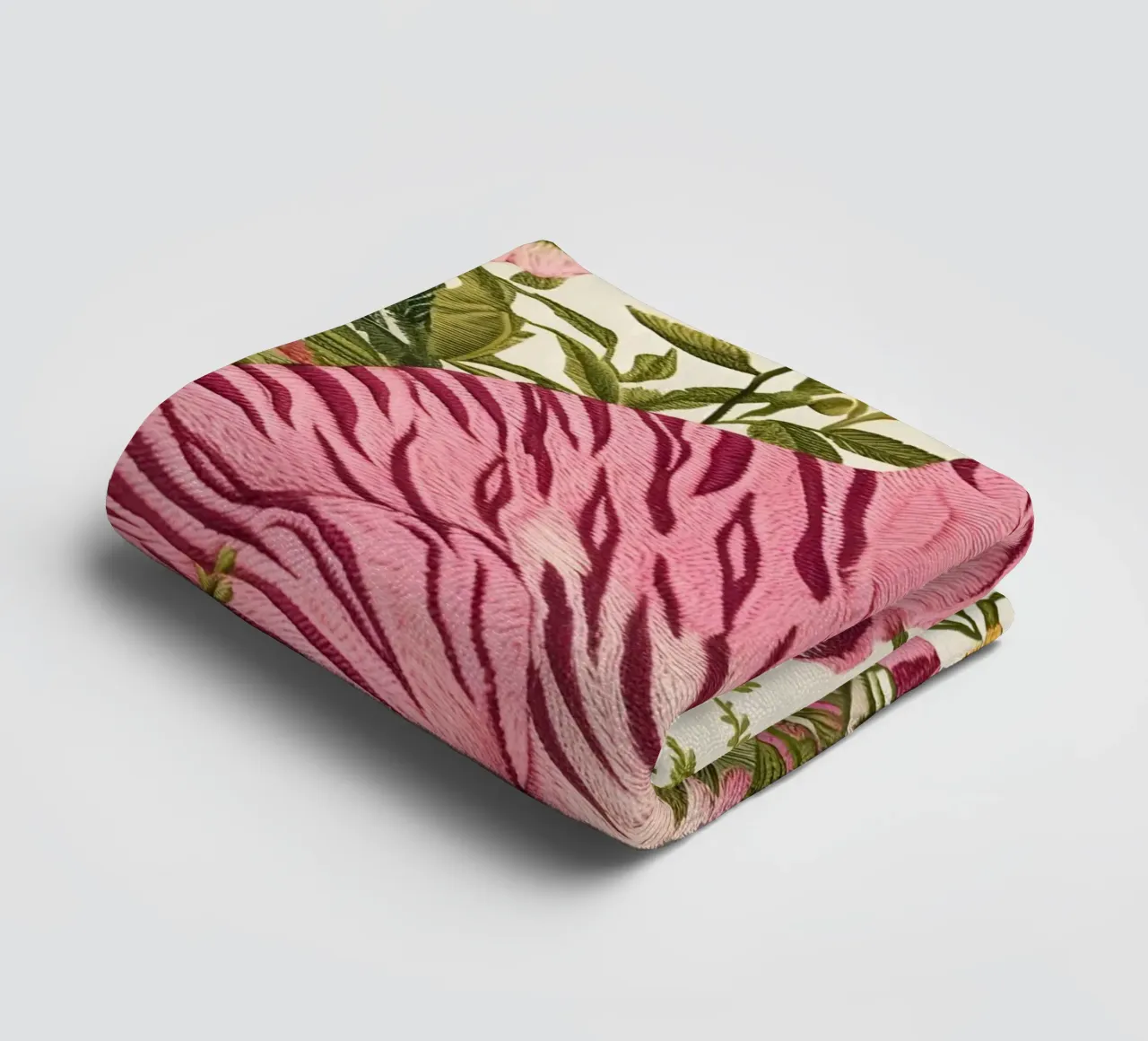 "Pink Tiger in Bloom" Botanical Art - Lush & Whimsical towel by ClubArt