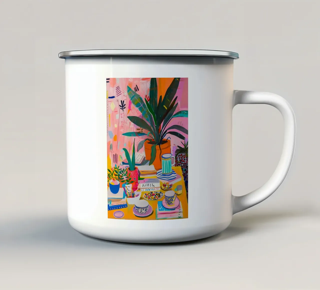 "Botanical Cafe" Levendige abstracte kunst - weelderig en eclectisch emaille mok van ClubArt