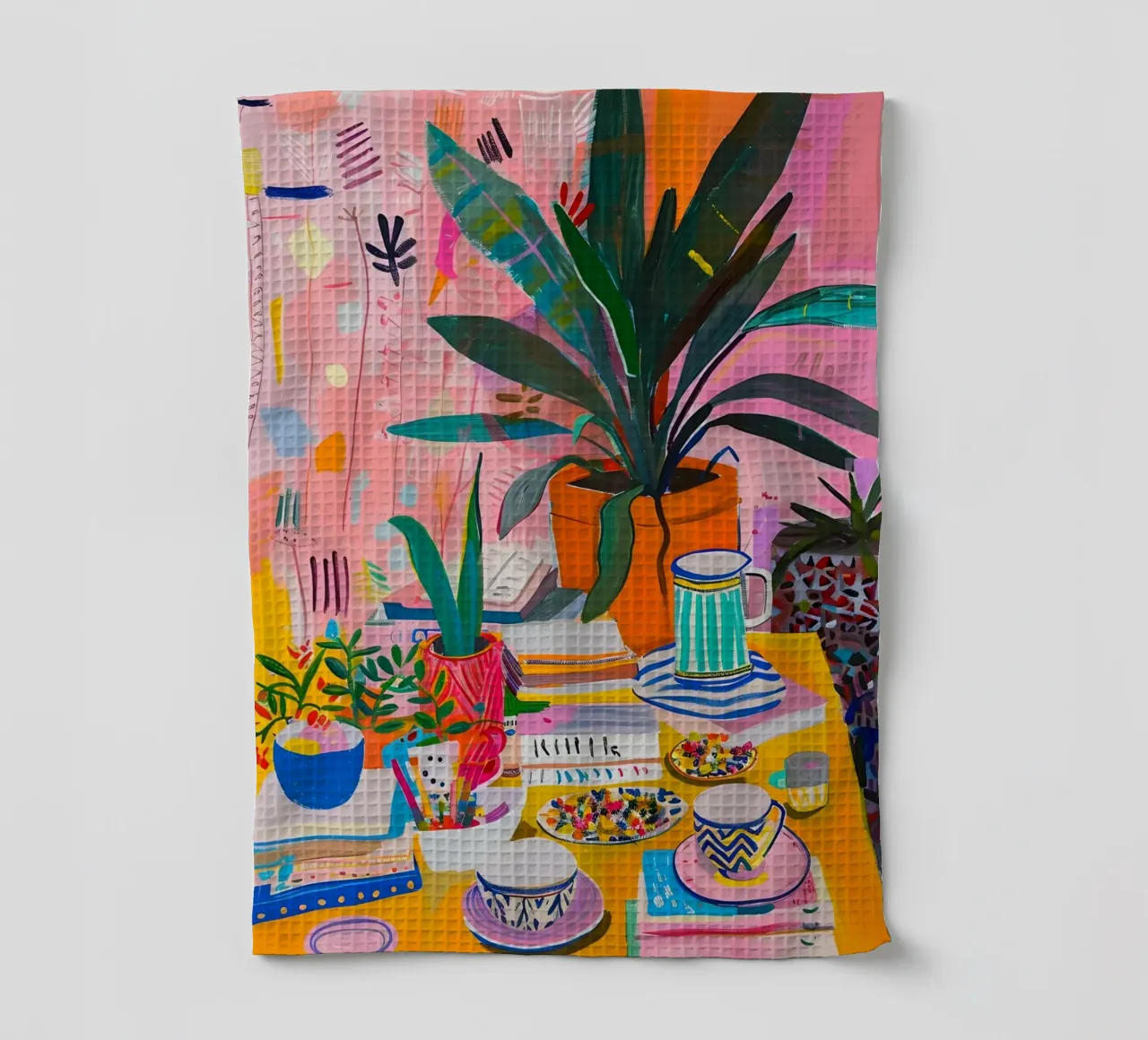 "Botanical Cafe" Vibrant Abstract Art - Lush & Eclectic tea towel by ClubArt