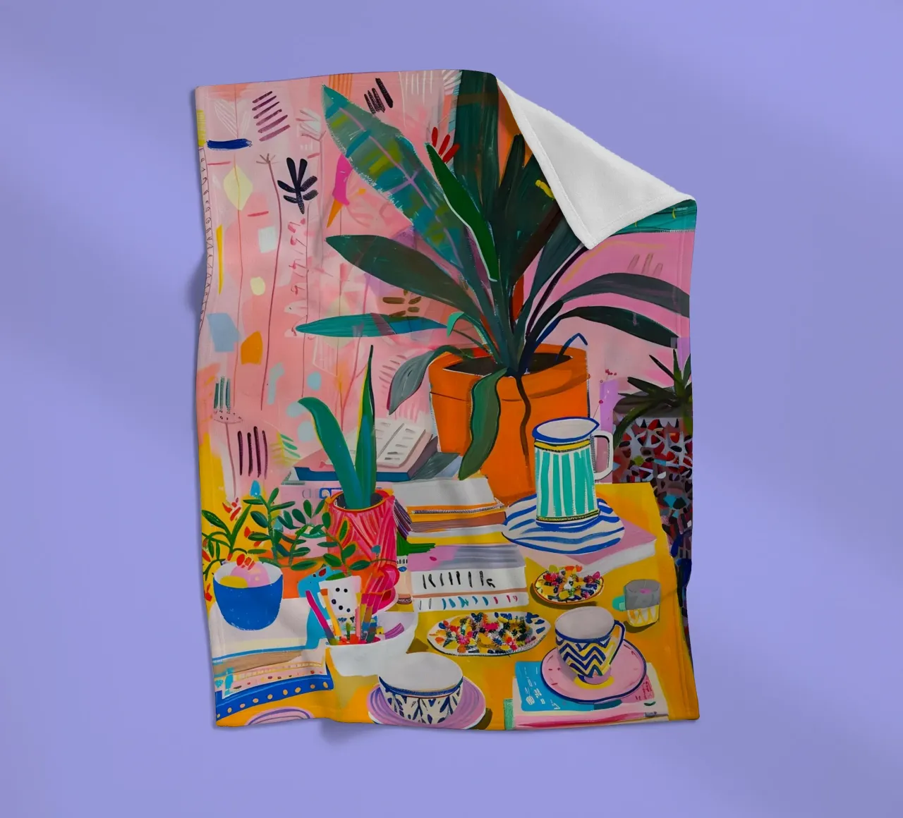 "Botanical Cafe" Vibrant Abstract Art - Lush & Eclectic fleece blanket by ClubArt