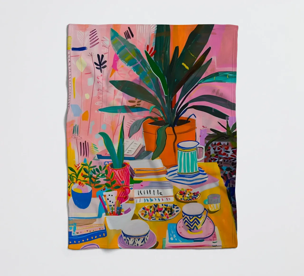 "Botanical Cafe" Vibrant Abstract Art - Lush & Eclectic fleece blanket by ClubArt