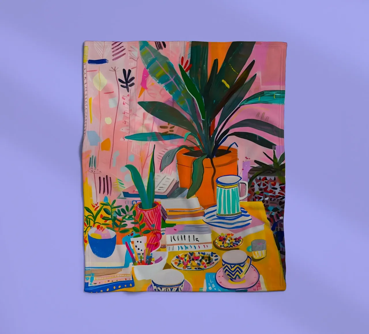 "Botanical Cafe" Vibrant Abstract Art - Lush & Eclectic fleece blanket by ClubArt