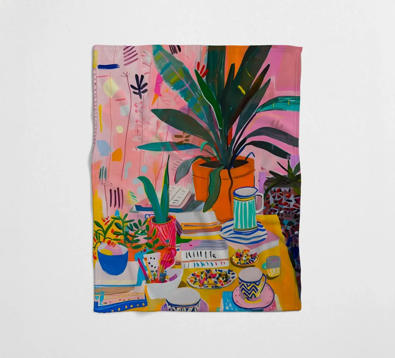"Botanical Cafe" Vibrant Abstract Art - Lush & Eclectic fleece blanket by ClubArt