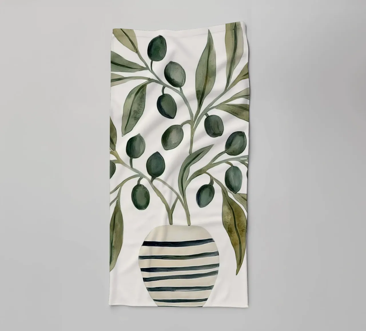 Boho Vintage Botanical Olive Branches in Mediterranean Vase towel by Gentle Echoes Art