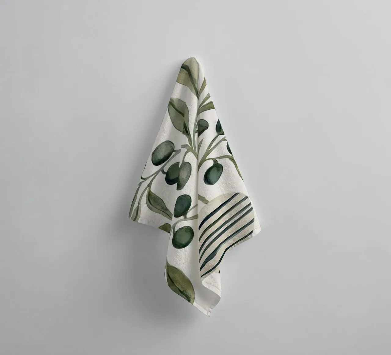 Boho Vintage Botanical Olive Branches in Mediterranean Vase towel by Gentle Echoes Art