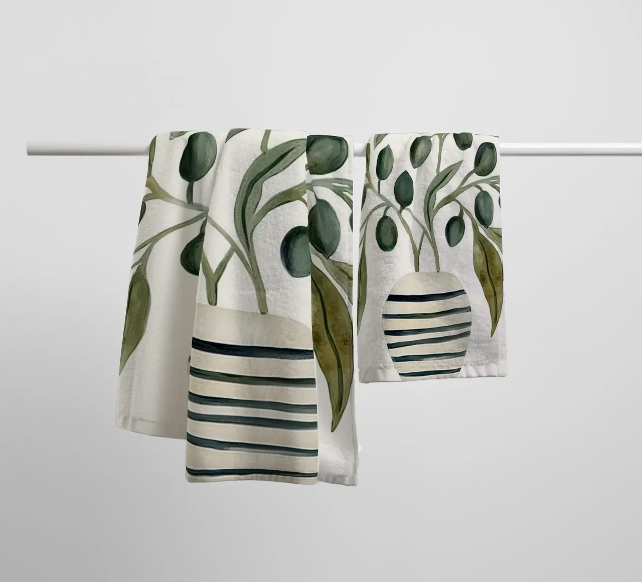 Boho Vintage Botanical Olive Branches in Mediterranean Vase towel by Gentle Echoes Art