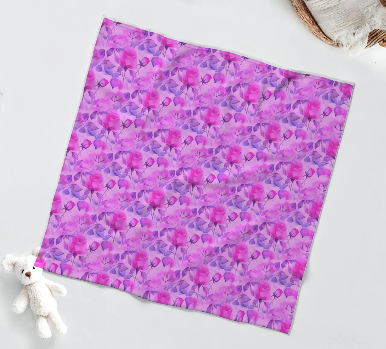 Delicate Roses Pink and Blue fleece blanket by SilverPegasus