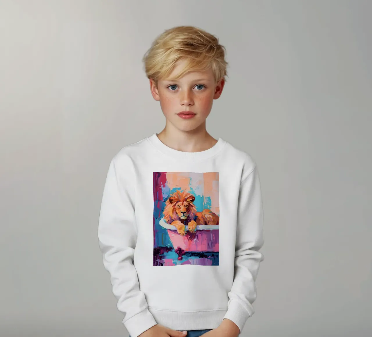 "Lion in the Bathtub" Abstract Impressionist Art - Bold & Wi kids sweatshirt by ClubArt