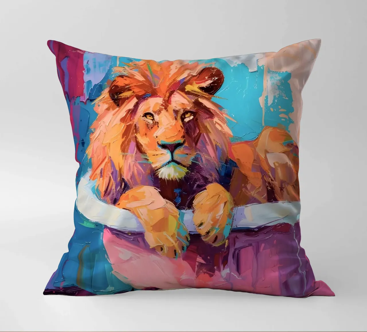 "Lion in the Bathtub" Abstract Impressionist Art - Bold & Wi decorative cushion by ClubArt