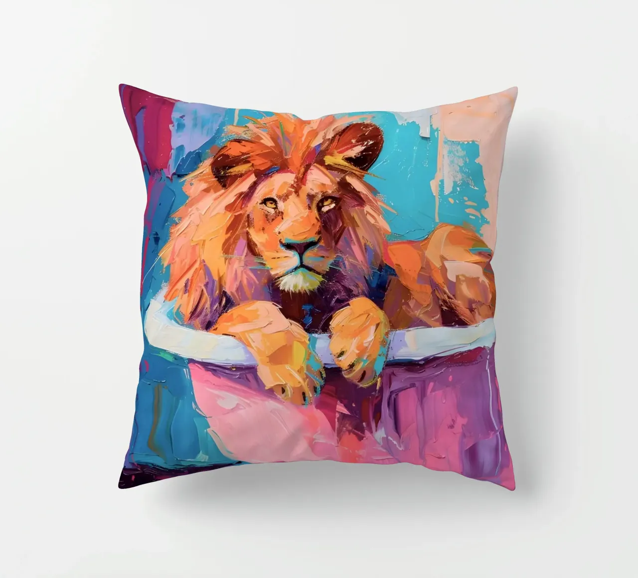 "Lion in the Bathtub" Abstract Impressionist Art - Bold & Wi decorative cushion by ClubArt