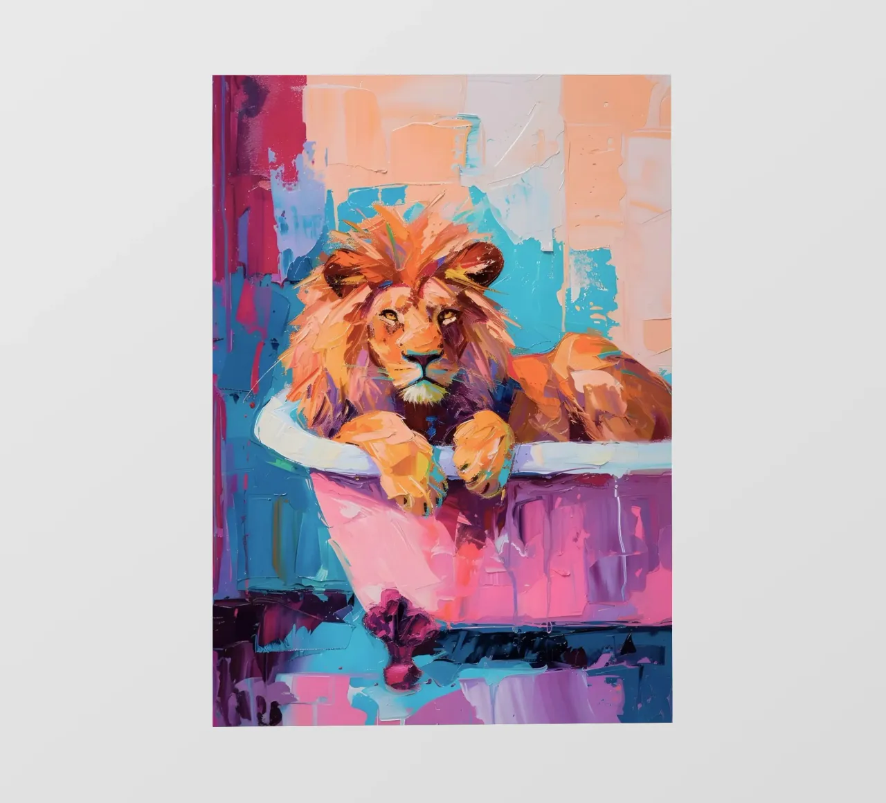 "Lion in the Bathtub" Abstract Impressionist Art - Bold & Wi backlit film by ClubArt