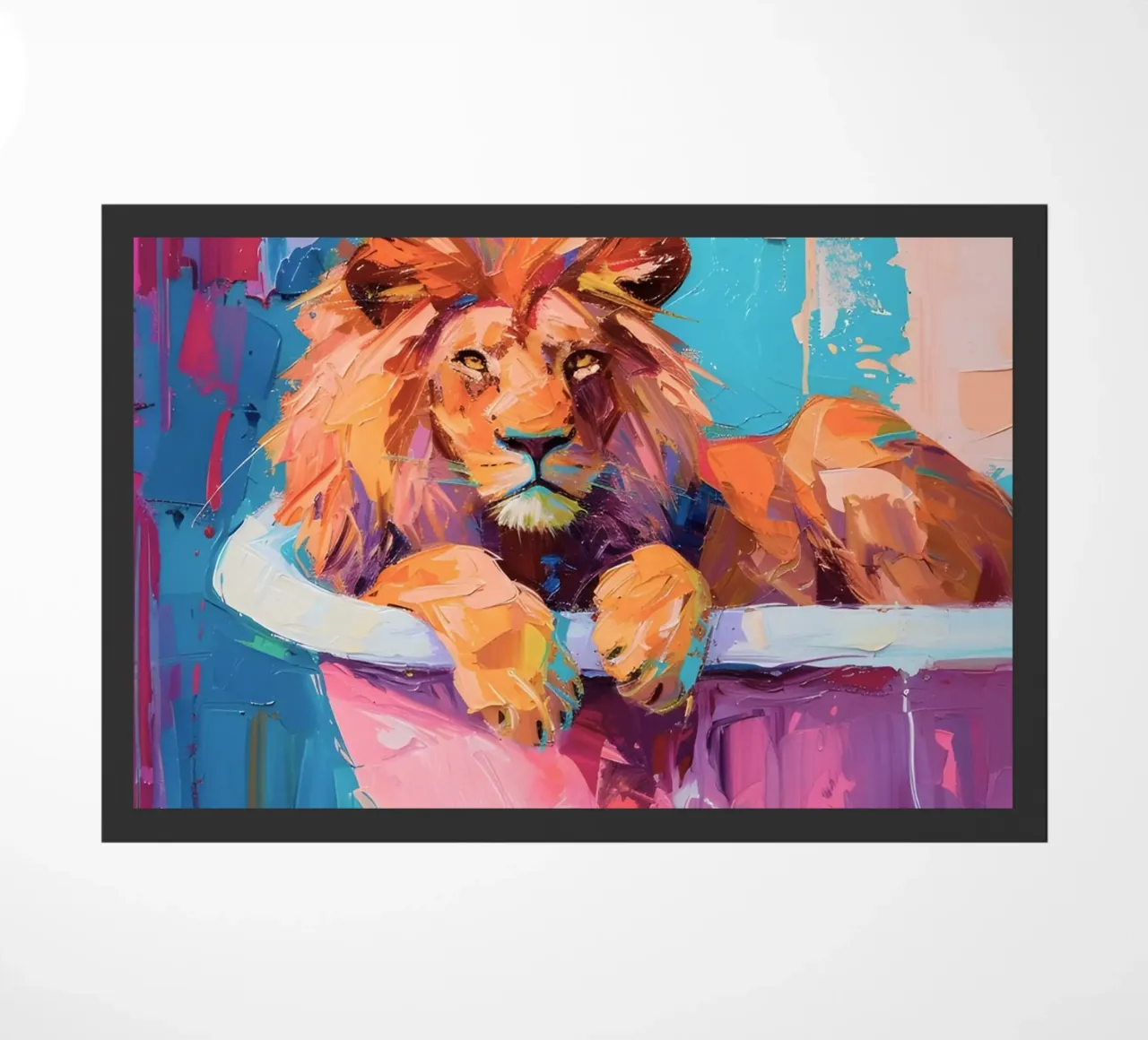 "Lion in the Bathtub" Abstract Impressionist Art - Bold & Wi doormat by ClubArt