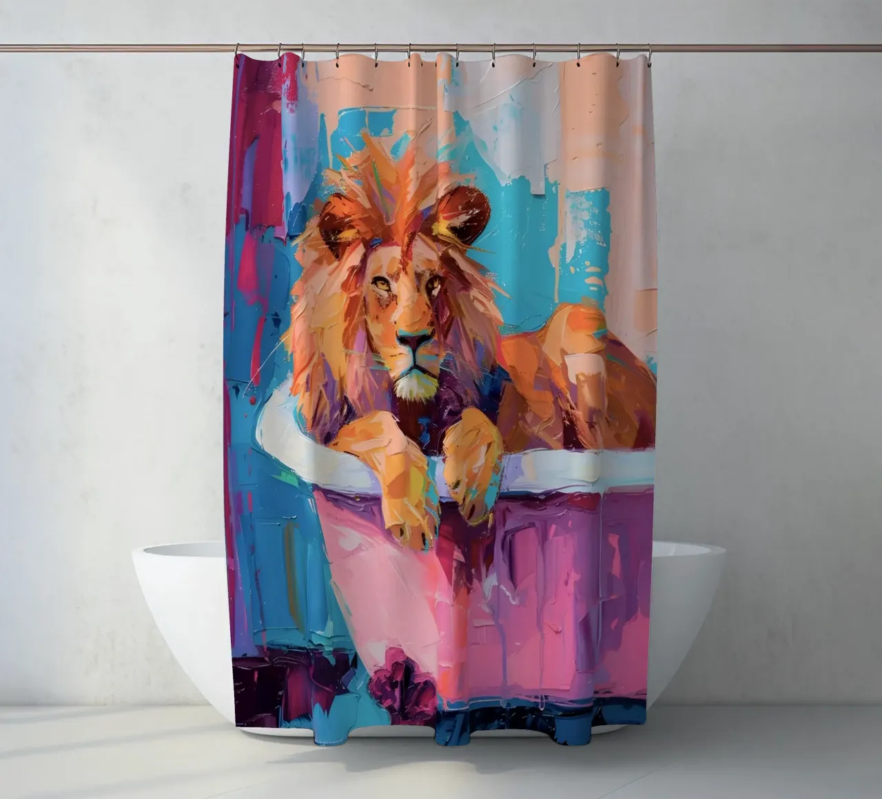 "Lion dans la baignoire" art abstrait impressionniste - Bold & Wi rideau de douche de ClubArt