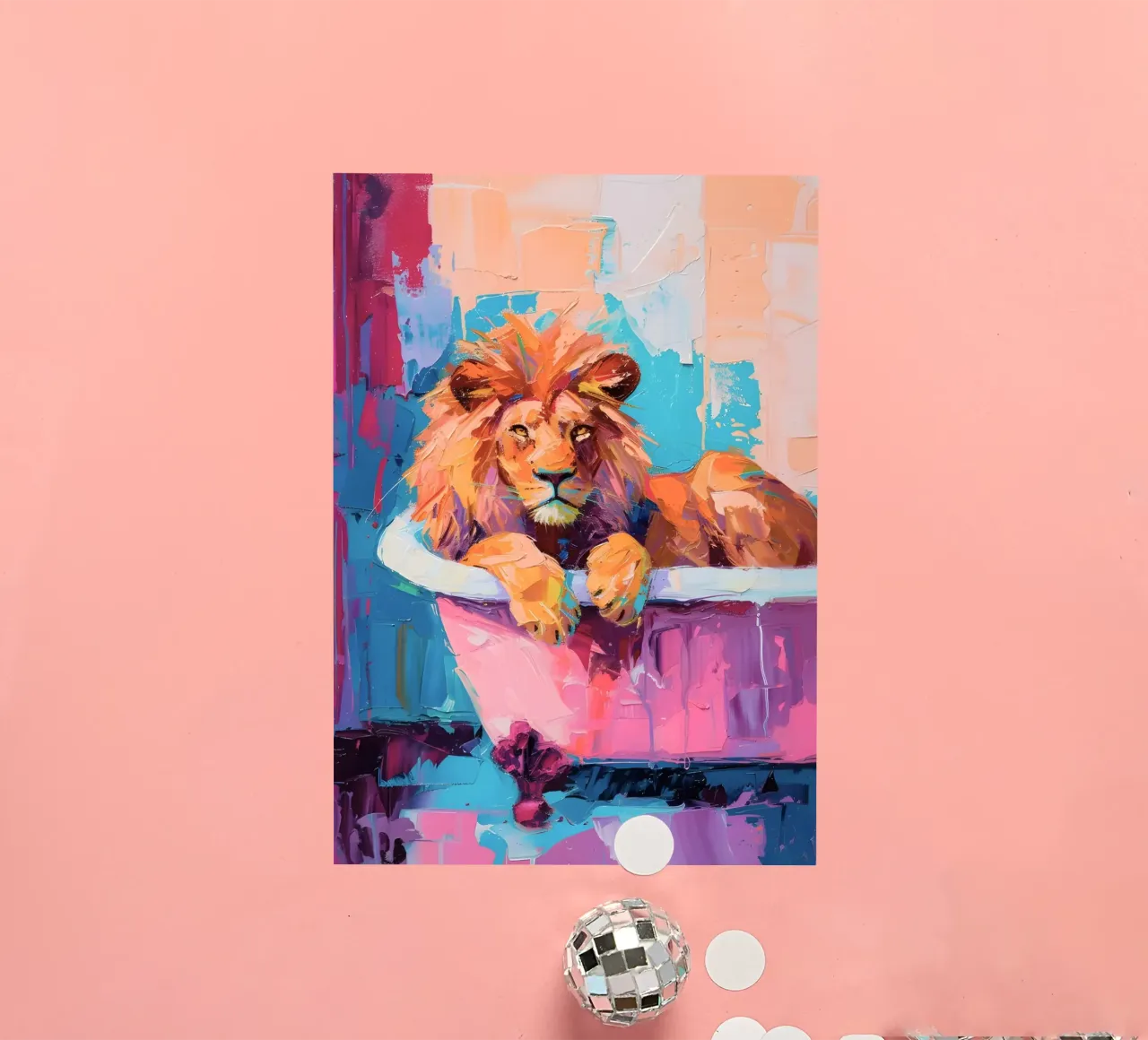 "Lion in the Bathtub" Abstract Impressionist Art - Bold & Wi sticker by ClubArt
