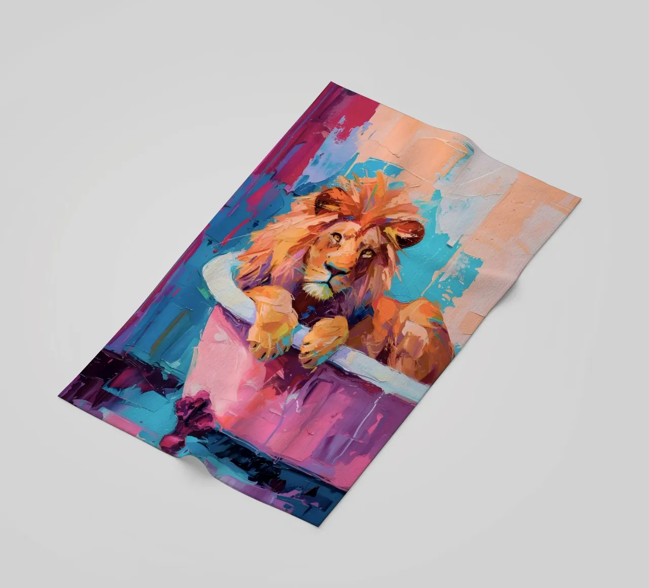 "Lion in the Bathtub" Abstract Impressionist Art - Bold & Wi beach towel by ClubArt