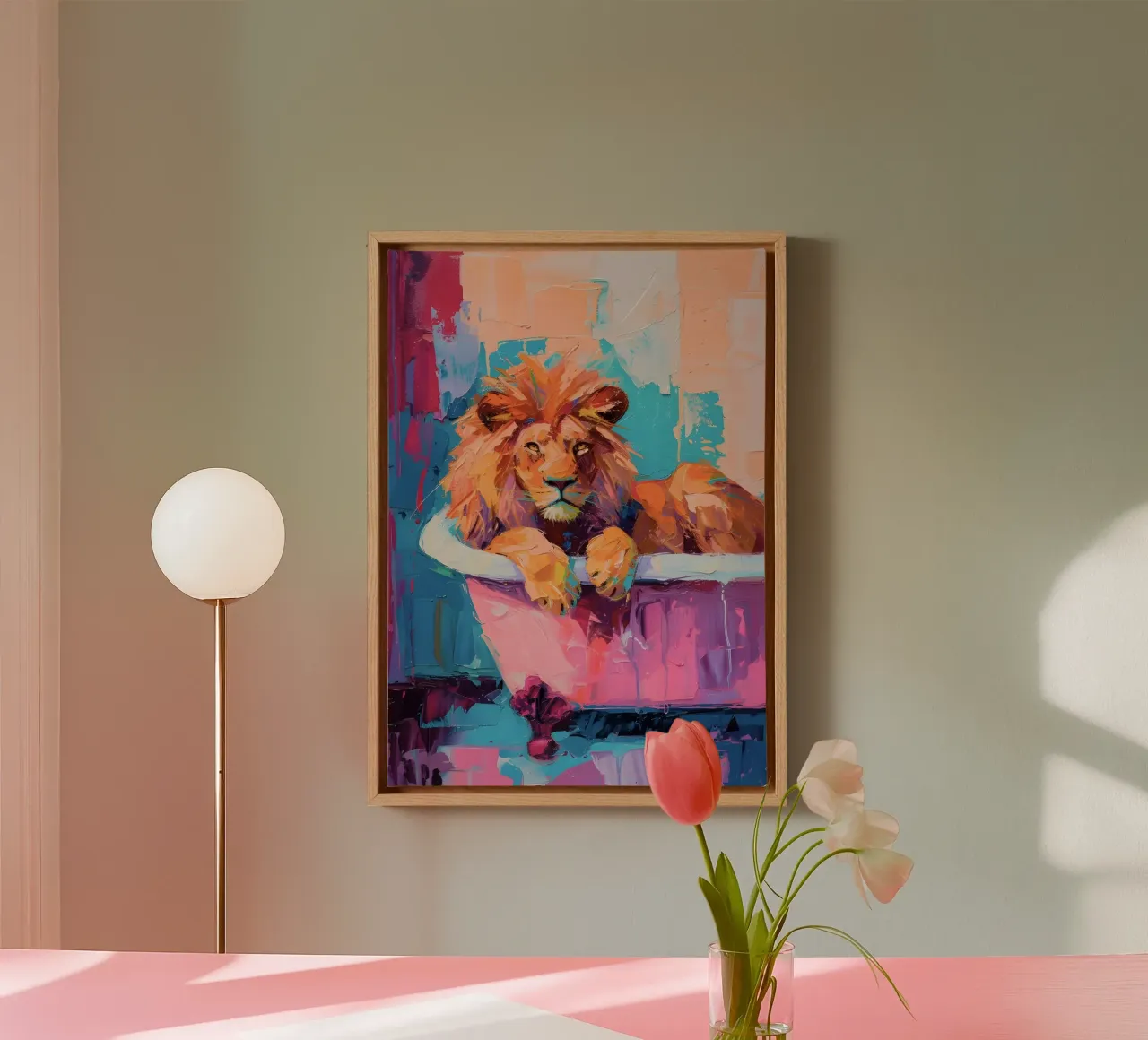 "Lion in the Bathtub" Abstract Impressionist Art - Bold & Wi canvas by ClubArt