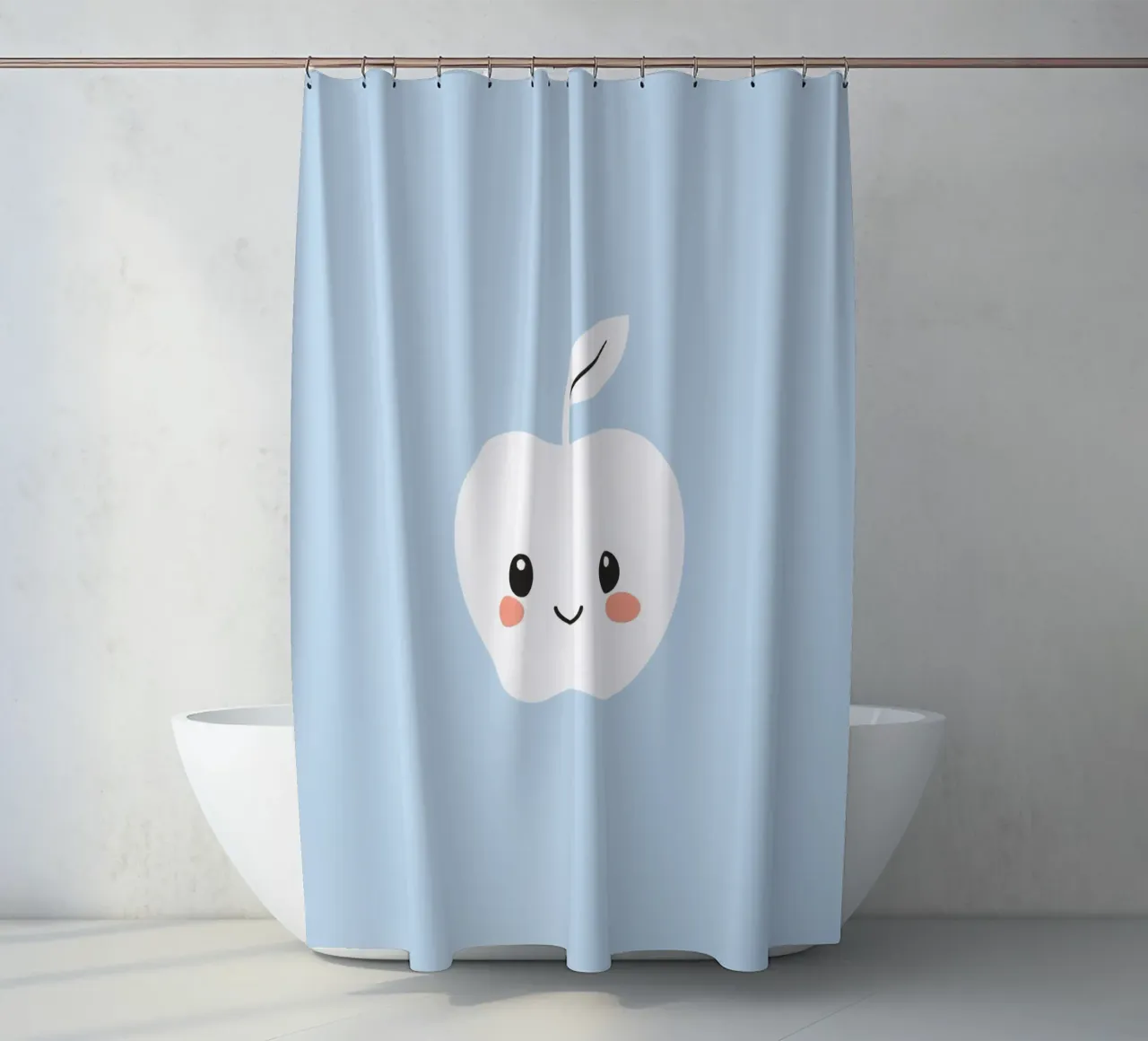 Cute smiling apple character with a friendly face shower curtain by DesignDoodle