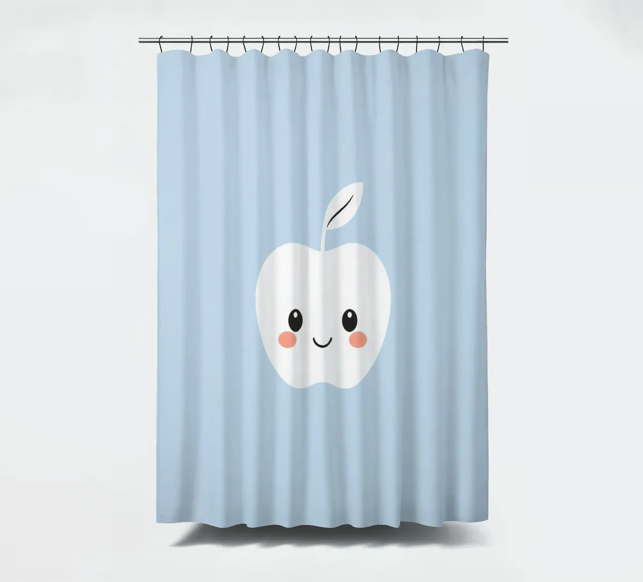 Cute smiling apple character with a friendly face shower curtain by DesignDoodle