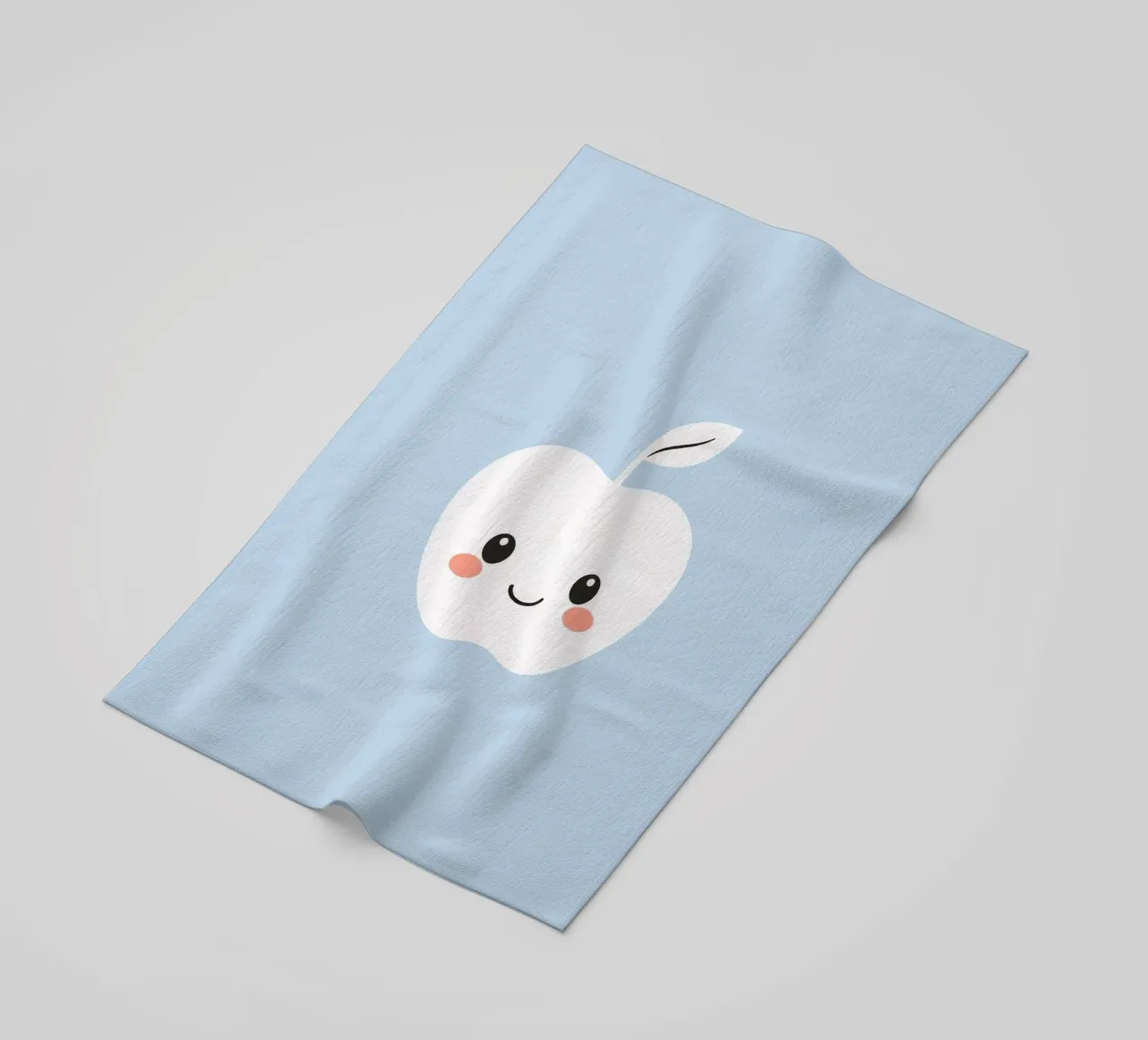 Cute smiling apple character with a friendly face beach towel by DesignDoodle