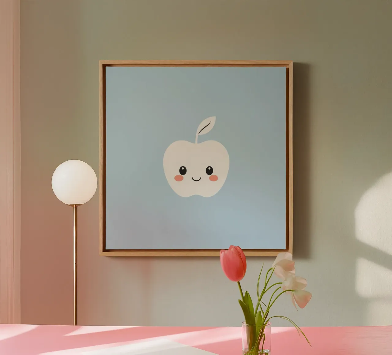 Cute smiling apple character with a friendly face canvas by DesignDoodle
