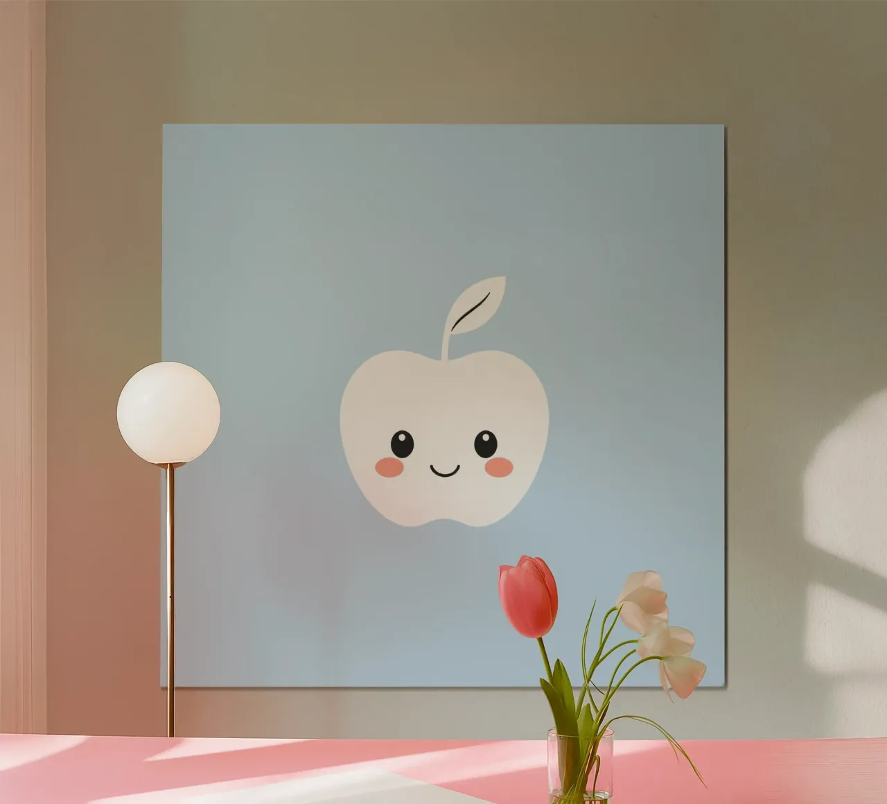 Simpatico personaggio sorridente di una mela con un viso amichevole poster da DesignDoodle