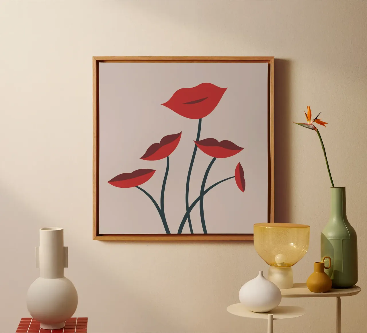 Bloemen lippen 2 canvas met Baklijst van Little Dean