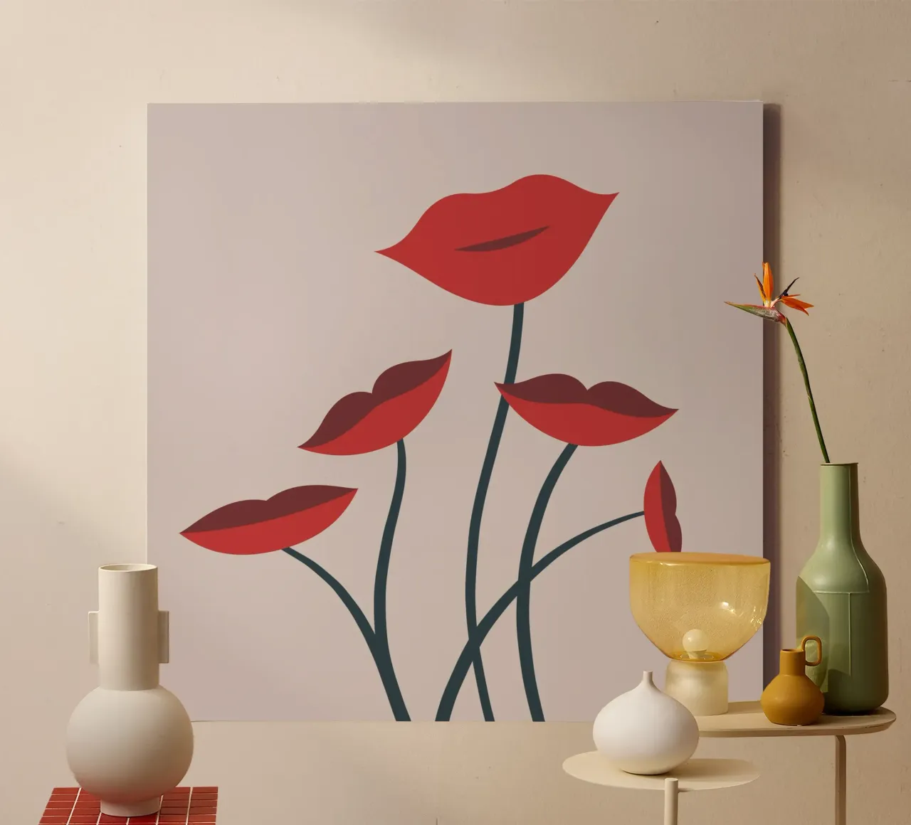 Bloemen lippen 2 canvas met Baklijst van Little Dean