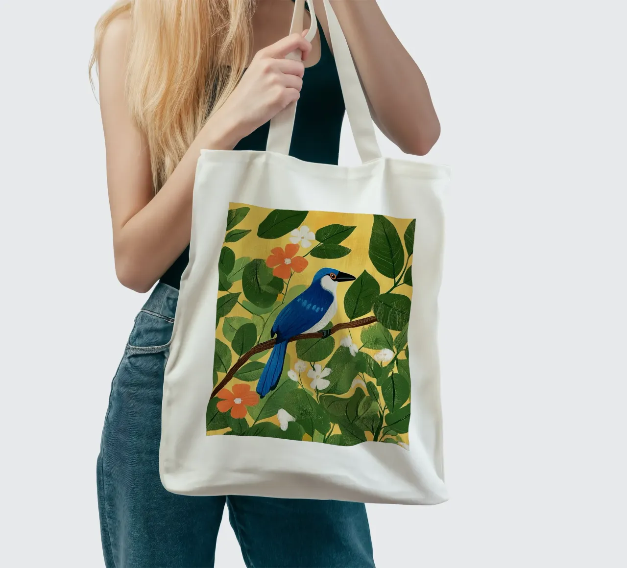 Blue Jay tote bag by Curious Canvas