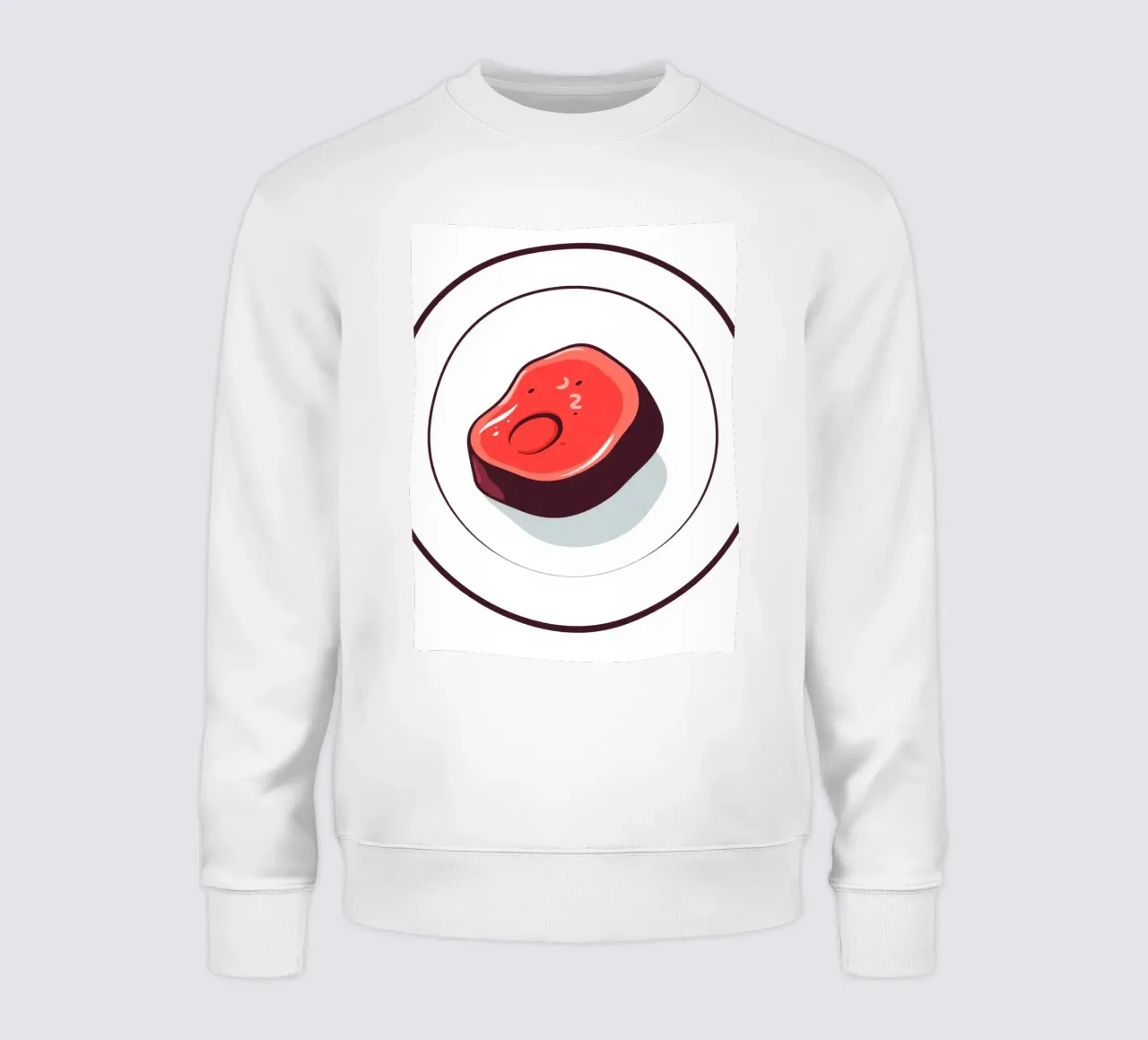 Bistecca succulenta su un piatto bianco dal design semplice felpa da DesignDoodle
