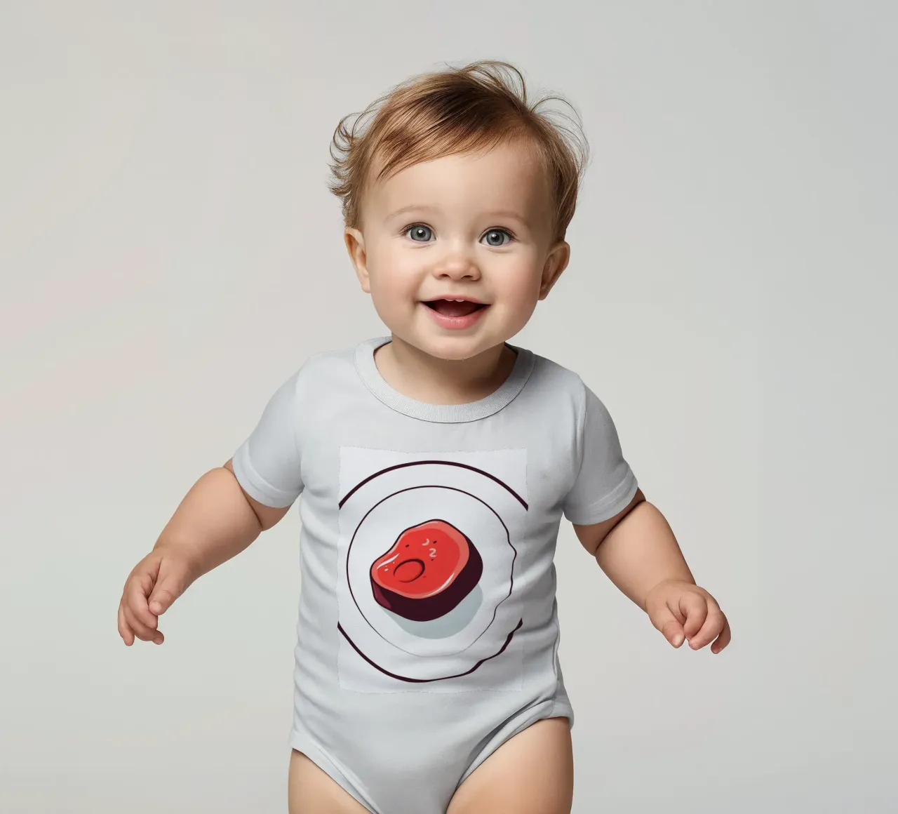 Bistecca succulenta su un piatto bianco dal design semplice body neonato maniche corte da DesignDoodle