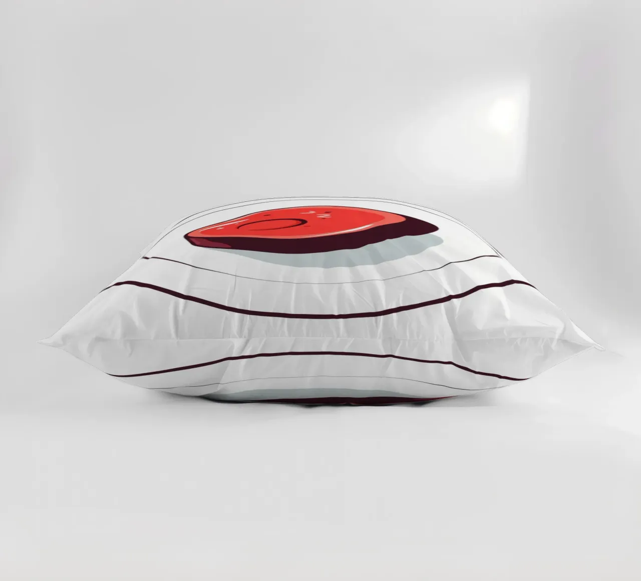 Bistecca succulenta su un piatto bianco dal design semplice cuscino da DesignDoodle