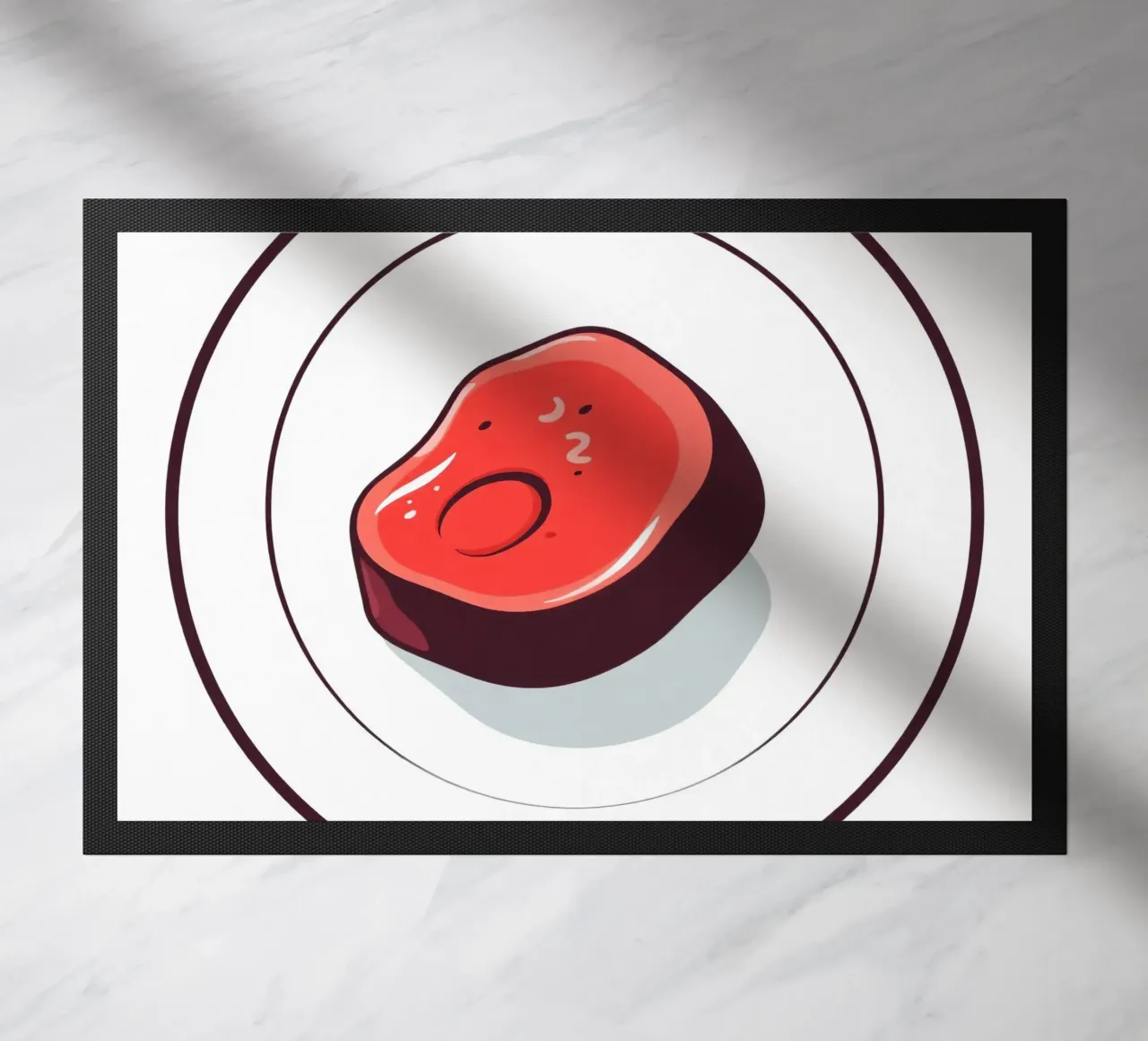 Saftiges Steak auf einem weißen Teller mit einfachem Design Fußmatte von DesignDoodle