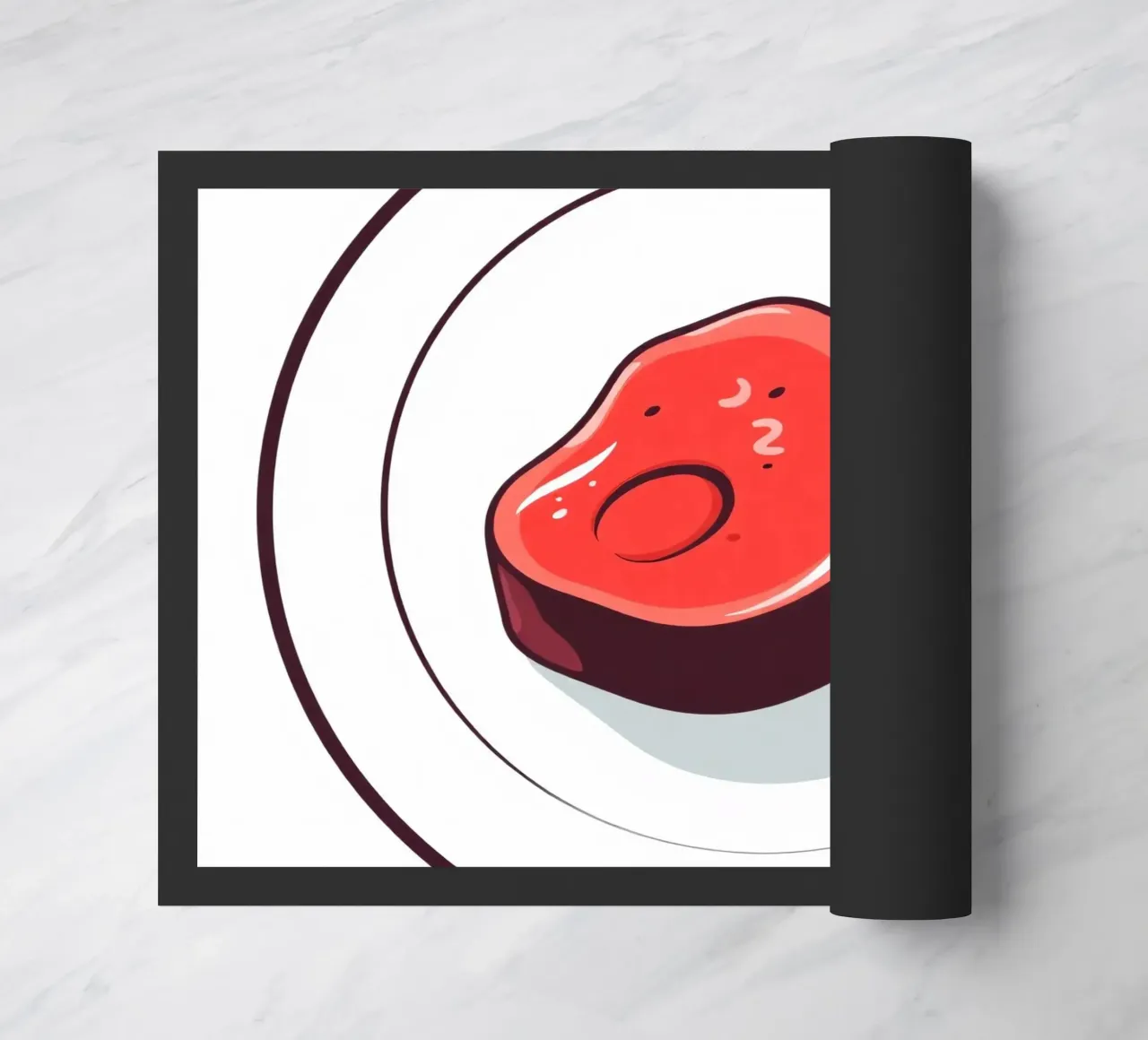 Saftiges Steak auf einem weißen Teller mit einfachem Design Fußmatte von DesignDoodle