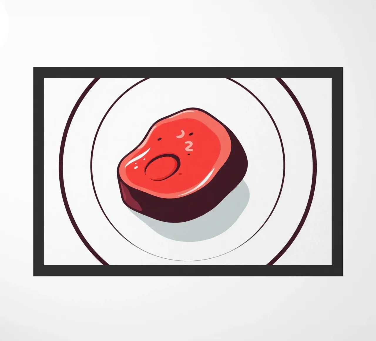 Bistecca succulenta su un piatto bianco dal design semplice zerbino da DesignDoodle