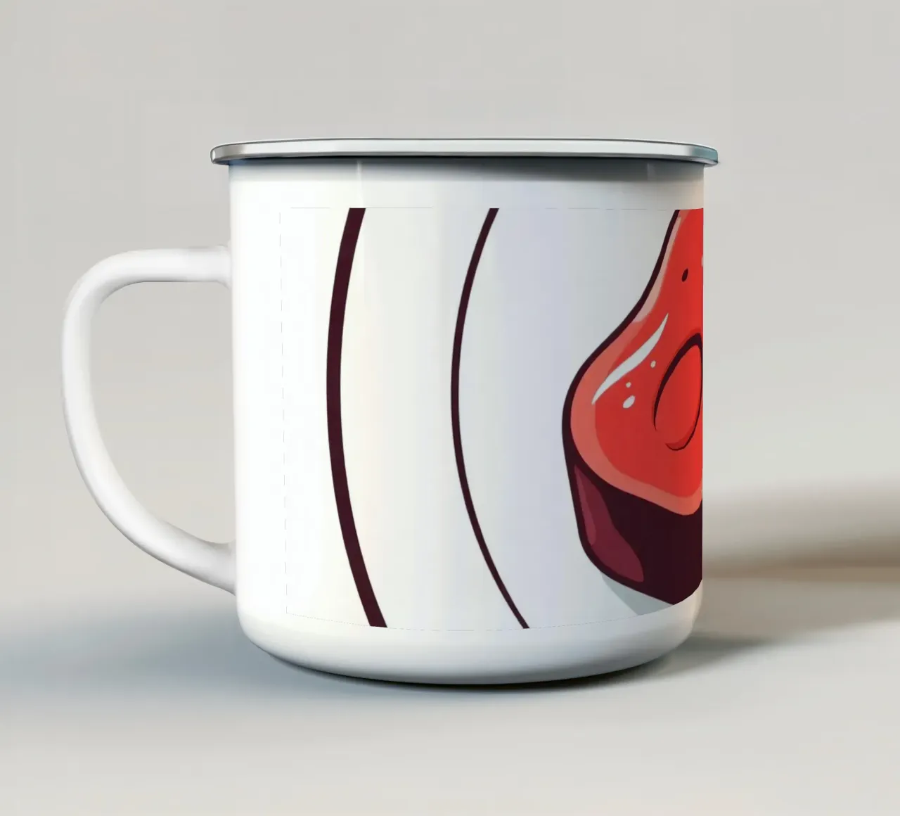Bistecca succulenta su un piatto bianco dal design semplice tazza in smalto da DesignDoodle