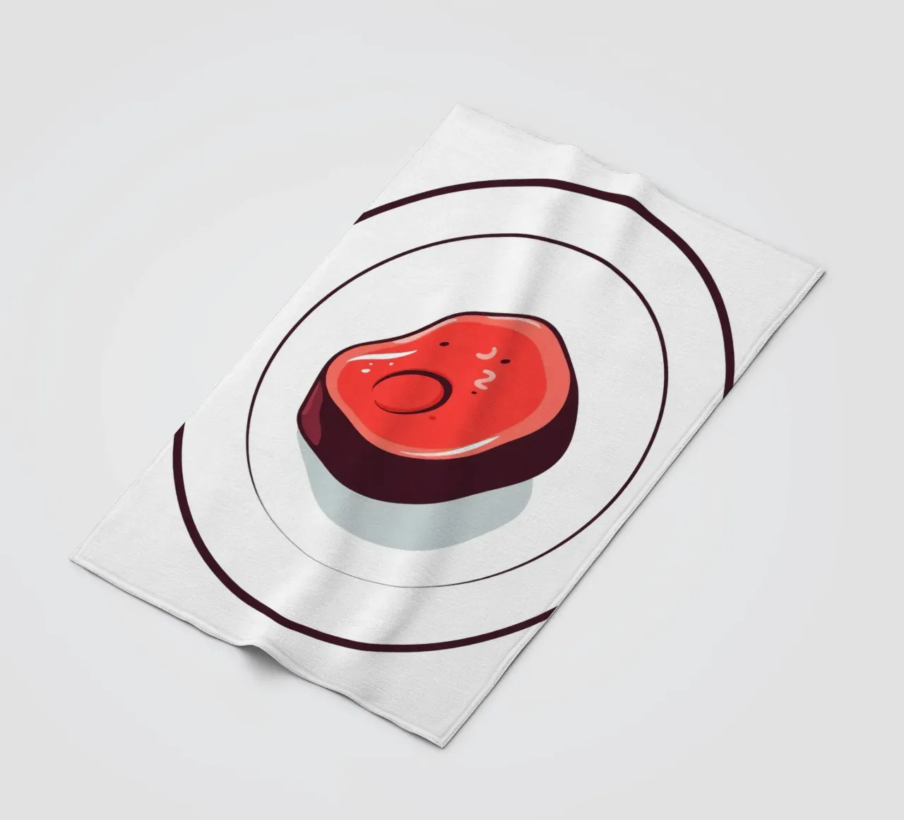 Bistecca succulenta su un piatto bianco dal design semplice coperta in pile da DesignDoodle